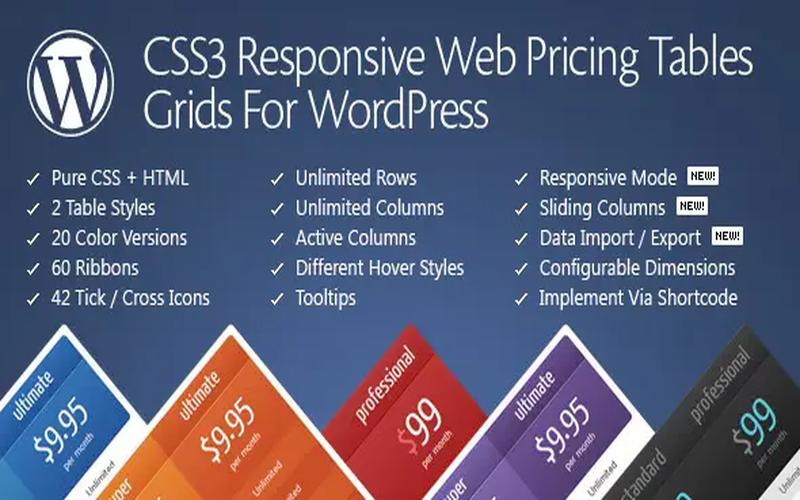 CSS3 Compare Pricing Tables for WordPress – 高级价格与功能对比表插件