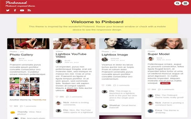 Pinboard – 瀑布流灵感与多媒体分享博客主题